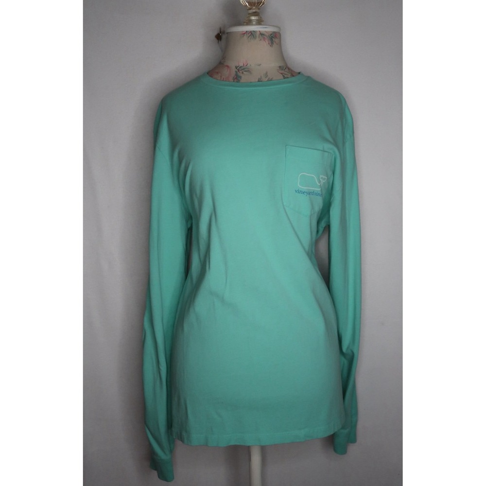 Vineyard Vines Women's M Mint Green Whale Pocket Long Sleeve Graphic T Shirt EUC